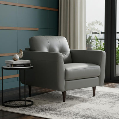 The Madison – Gray & Black Genuine Leather Tufted Arm Chair