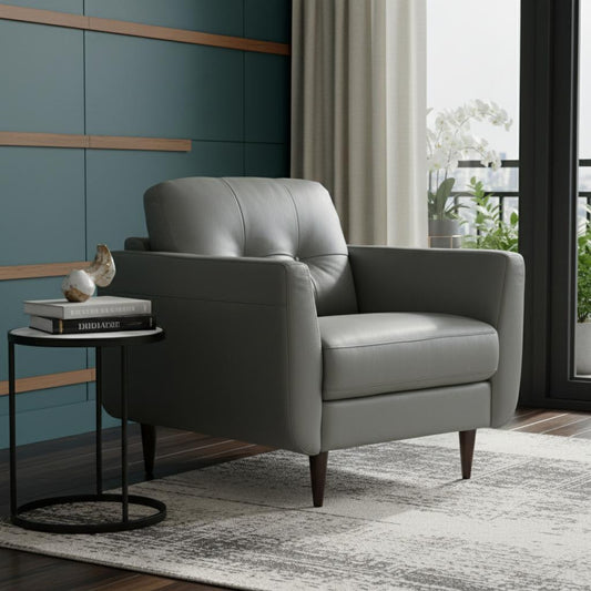 The Madison – Gray & Black Genuine Leather Tufted Arm Chair