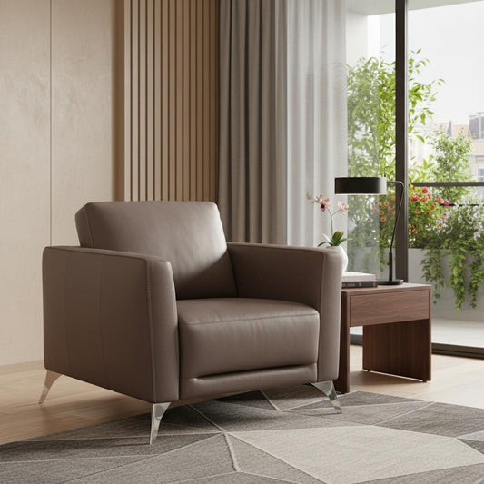 The Preston – Taupe & Black Genuine Leather Arm Chair