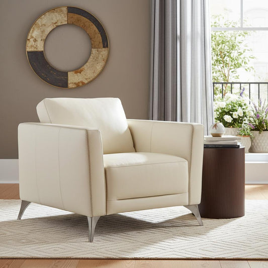 The Kingswell – Cream & Black Genuine Leather Arm Chair