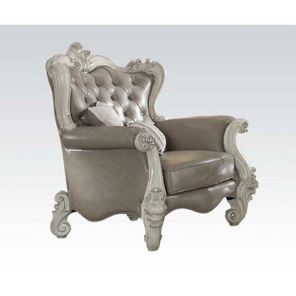 The Hadley – Gray Faux Leather Tufted Chesterfield Wingback Chair with Toss Pillows