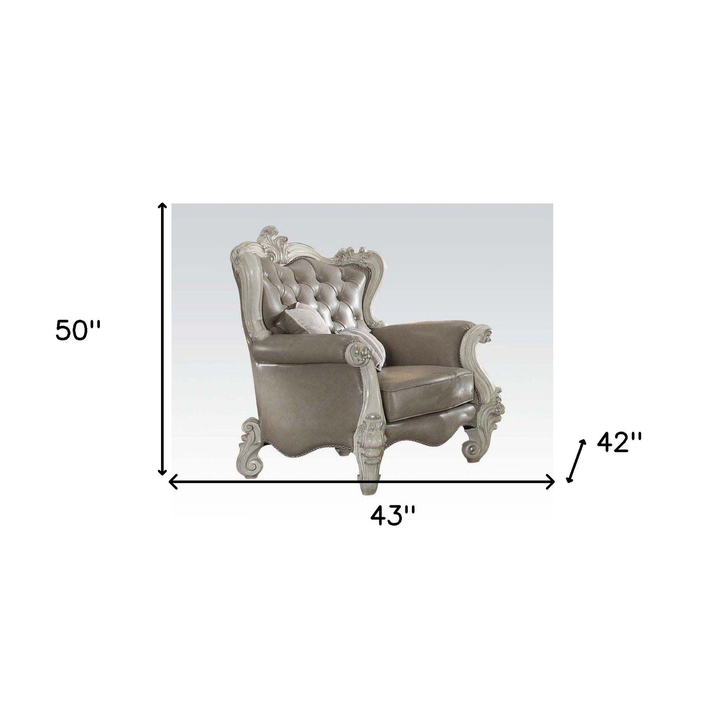 The Hadley – Gray Faux Leather Tufted Chesterfield Wingback Chair with Toss Pillows