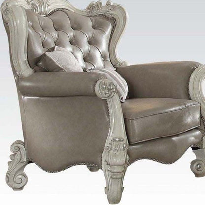 The Hadley – Gray Faux Leather Tufted Chesterfield Wingback Chair with Toss Pillows
