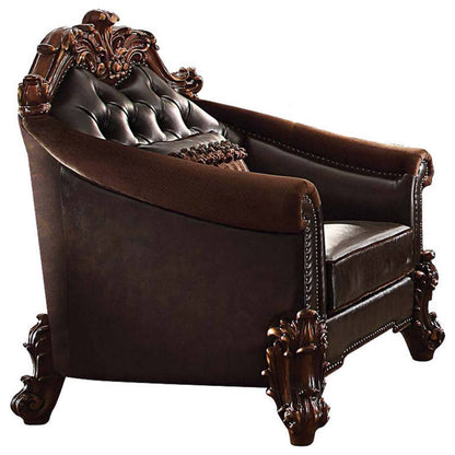 The Barrett – Dark Brown Faux Leather Chesterfield Chair with Toss Pillow