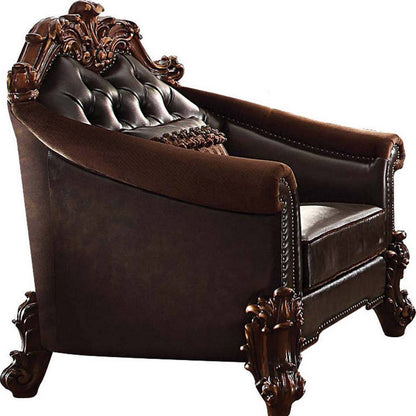 The Barrett – Dark Brown Faux Leather Chesterfield Chair with Toss Pillow