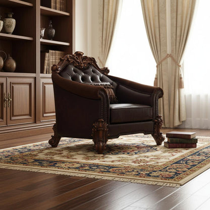 The Barrett – Dark Brown Faux Leather Chesterfield Chair with Toss Pillow