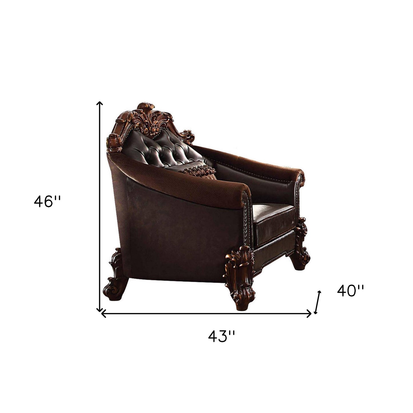 The Barrett – Dark Brown Faux Leather Chesterfield Chair with Toss Pillow