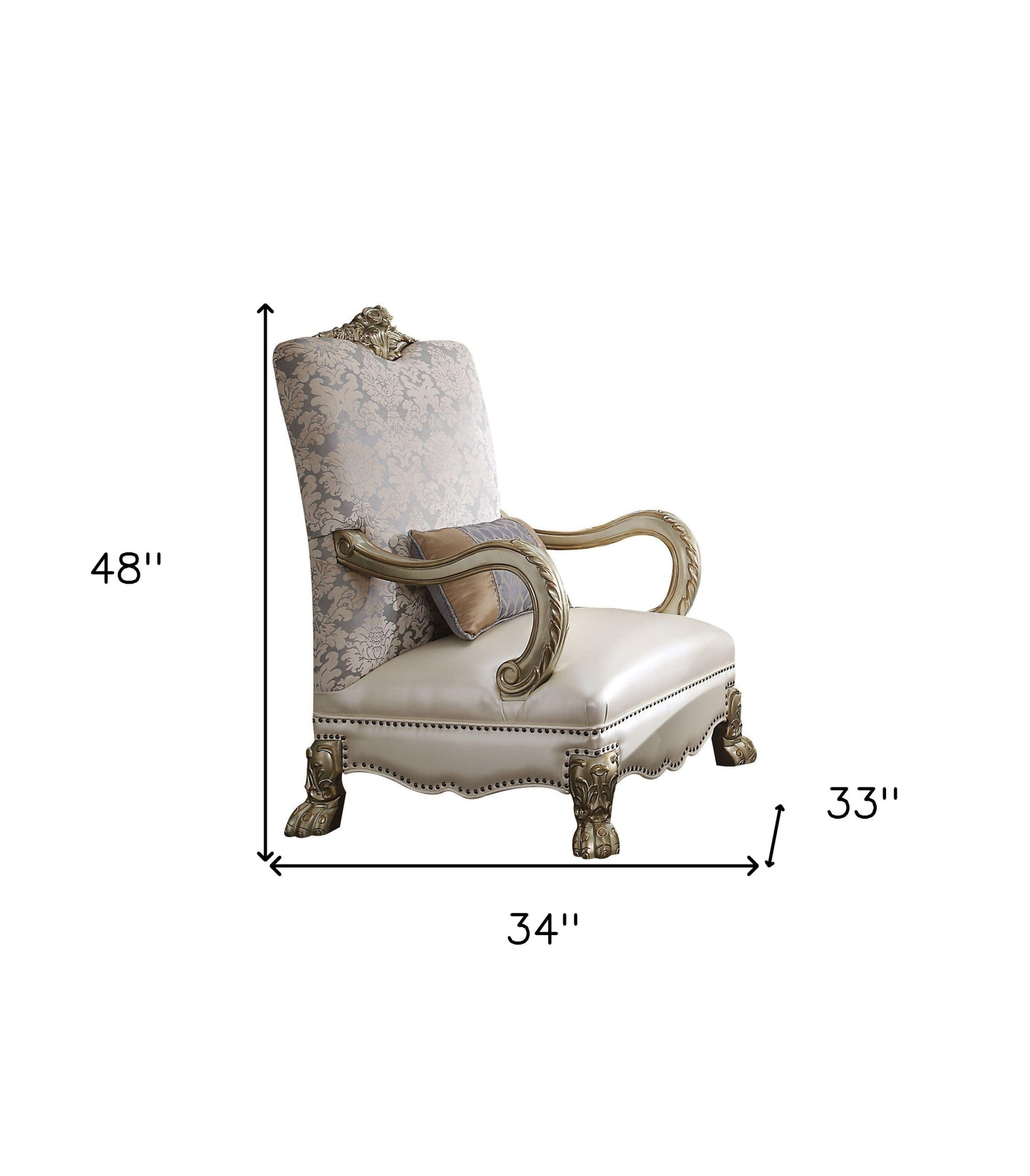 The Virella – Pearl & Gold Faux Leather Floral Arm Chair with Toss Pillow