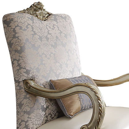 The Virella – Pearl & Gold Faux Leather Floral Arm Chair with Toss Pillow