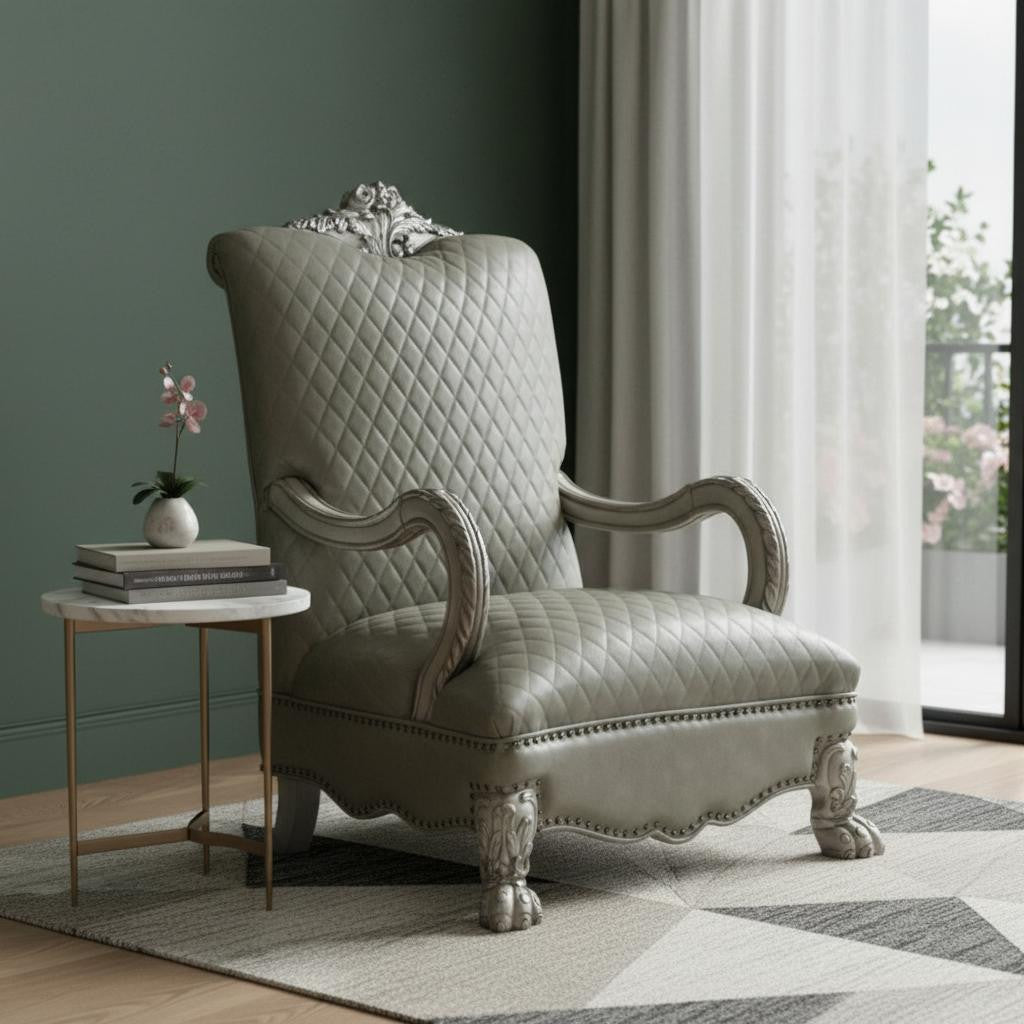 The Caelric – Bone Faux Leather Arm Chair