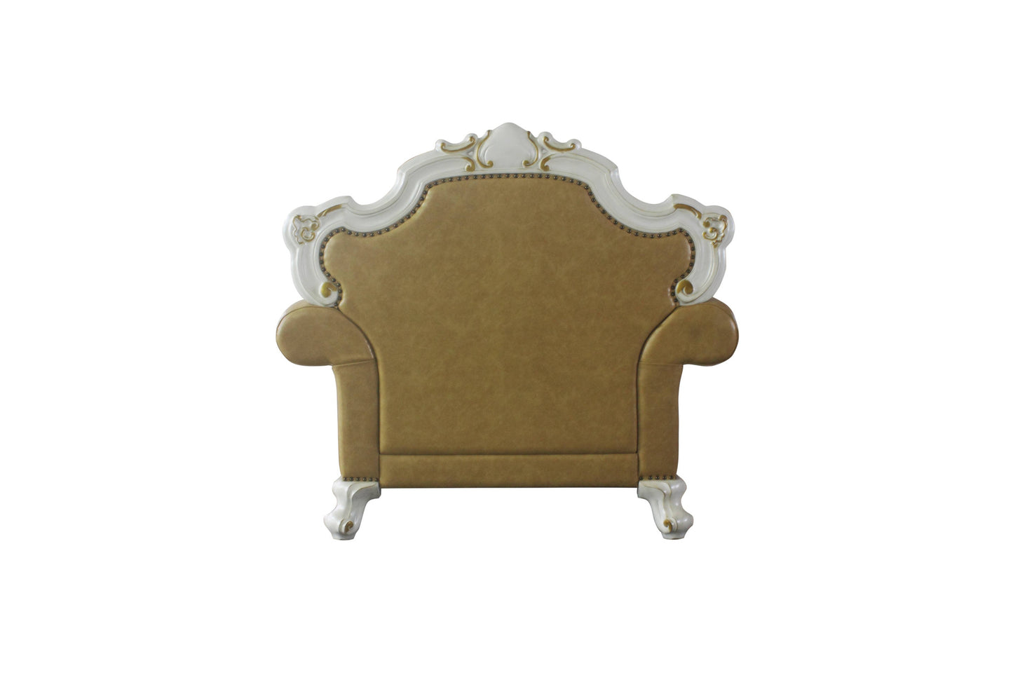 The Orlienne – Beige & Pearl Faux Leather Tufted Arm Chair with Toss Pillow