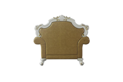 The Orlienne – Beige & Pearl Faux Leather Tufted Arm Chair with Toss Pillow