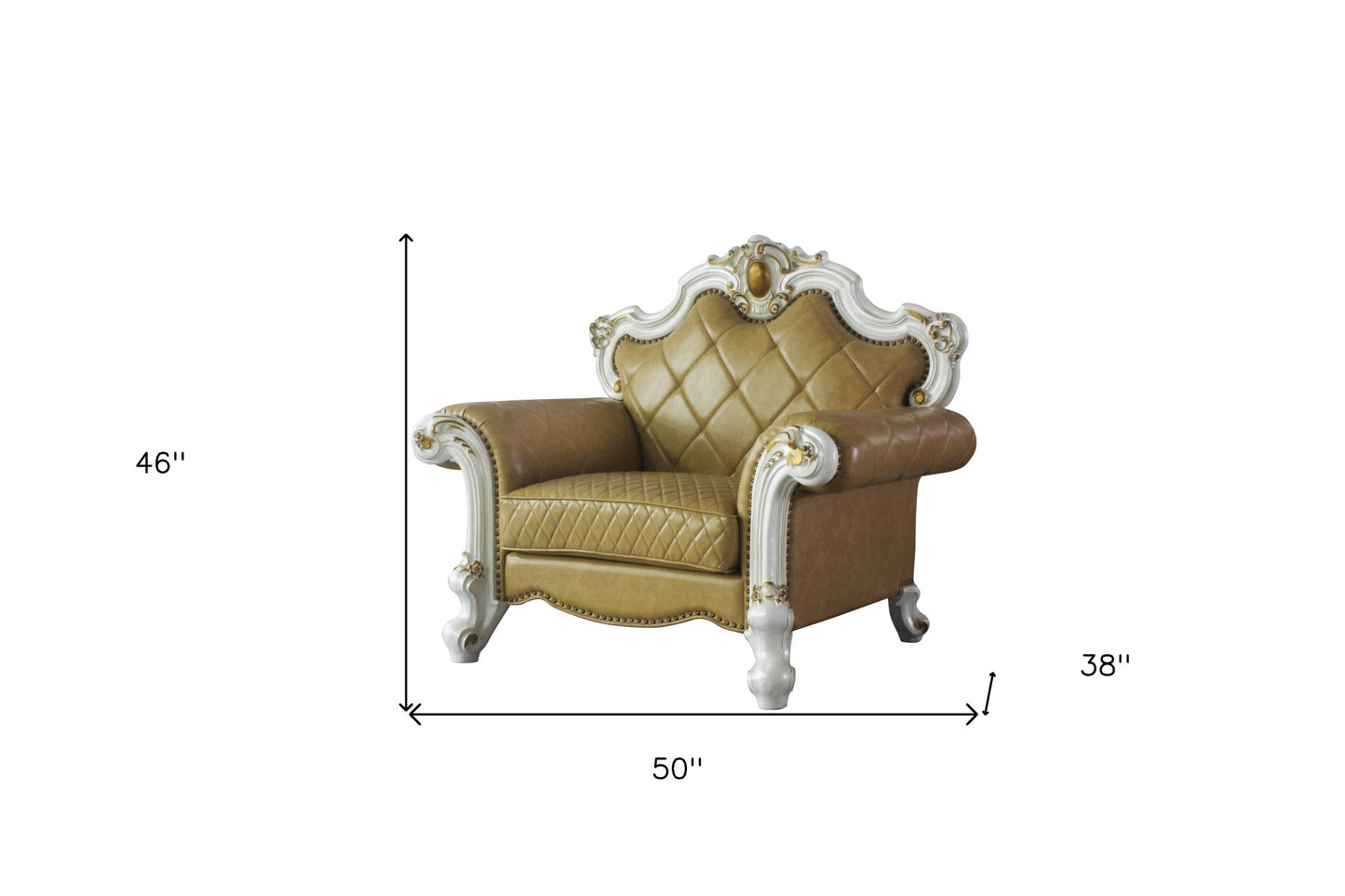 The Orlienne – Beige & Pearl Faux Leather Tufted Arm Chair with Toss Pillow