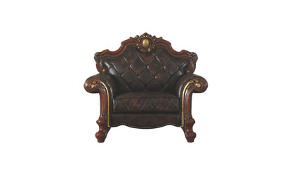 The Wellington – Chocolate Faux Leather Chesterfield Accent Chair with Toss Pillow