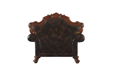The Wellington – Chocolate Faux Leather Chesterfield Accent Chair with Toss Pillow