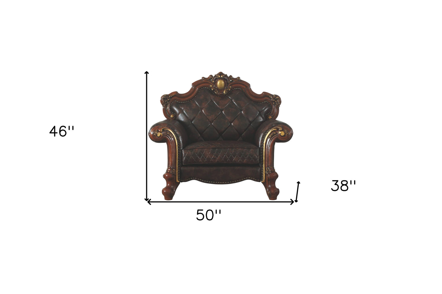 The Wellington – Chocolate Faux Leather Chesterfield Accent Chair with Toss Pillow