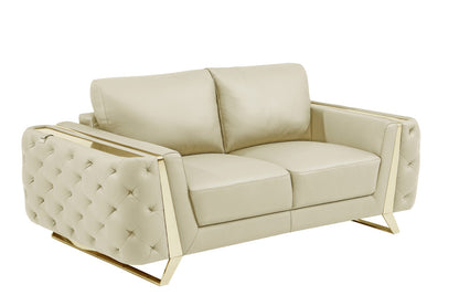 The Bellhaven – Beige & Gold Genuine Leather Loveseat