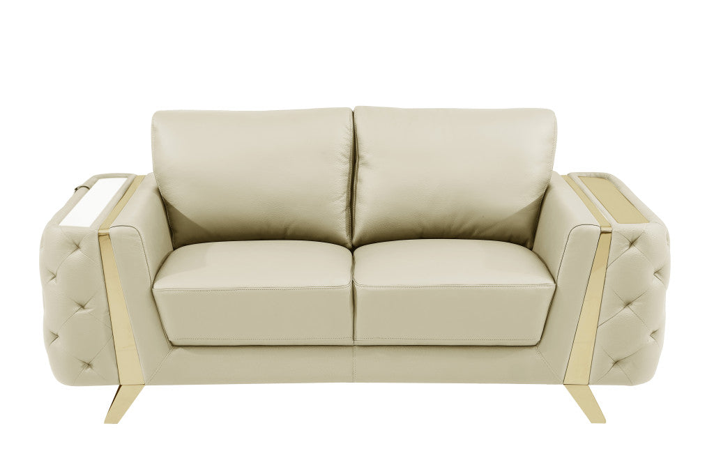 The Bellhaven – Beige & Gold Genuine Leather Loveseat