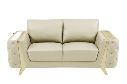 The Bellhaven – Beige & Gold Genuine Leather Loveseat