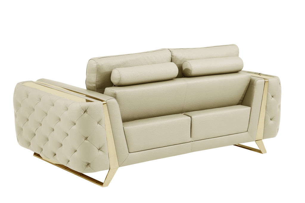 The Bellhaven – Beige & Gold Genuine Leather Loveseat