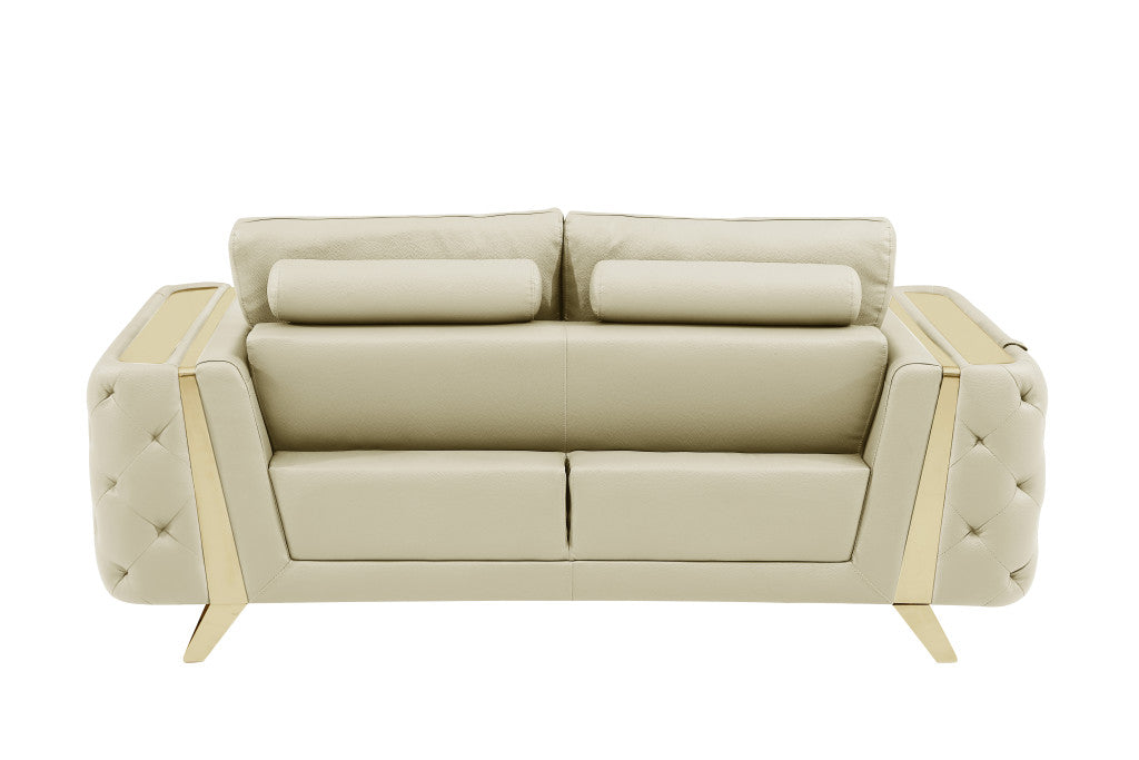 The Bellhaven – Beige & Gold Genuine Leather Loveseat