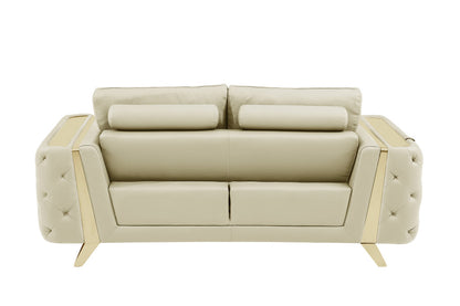 The Bellhaven – Beige & Gold Genuine Leather Loveseat