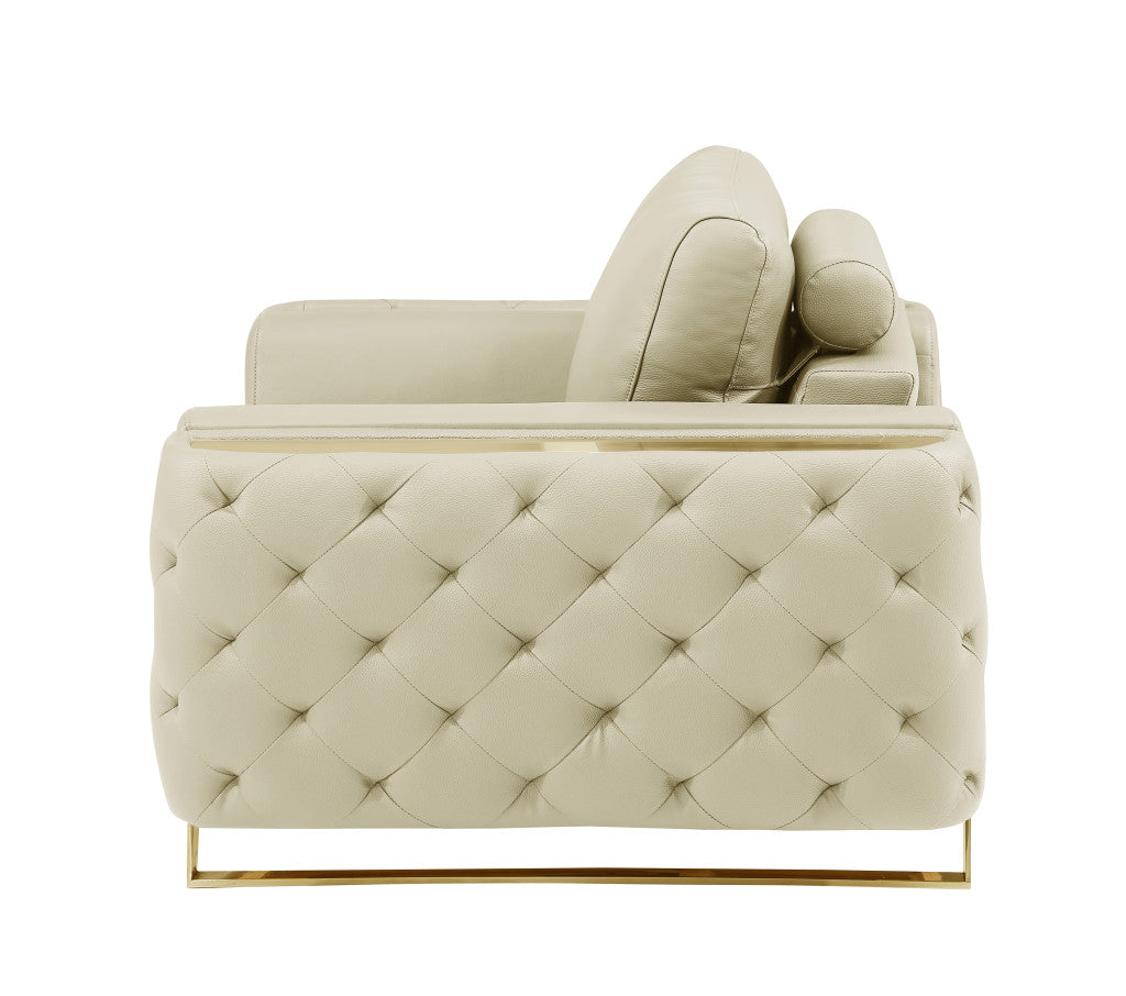 The Bellhaven – Beige & Gold Genuine Leather Loveseat