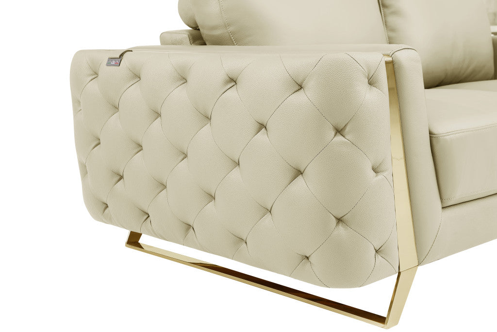 The Bellhaven – Beige & Gold Genuine Leather Loveseat