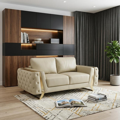 The Bellhaven – Beige & Gold Genuine Leather Loveseat