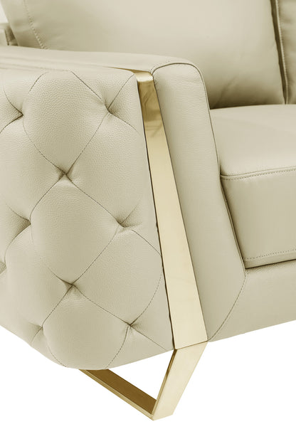 The Bellhaven – Beige & Gold Genuine Leather Loveseat