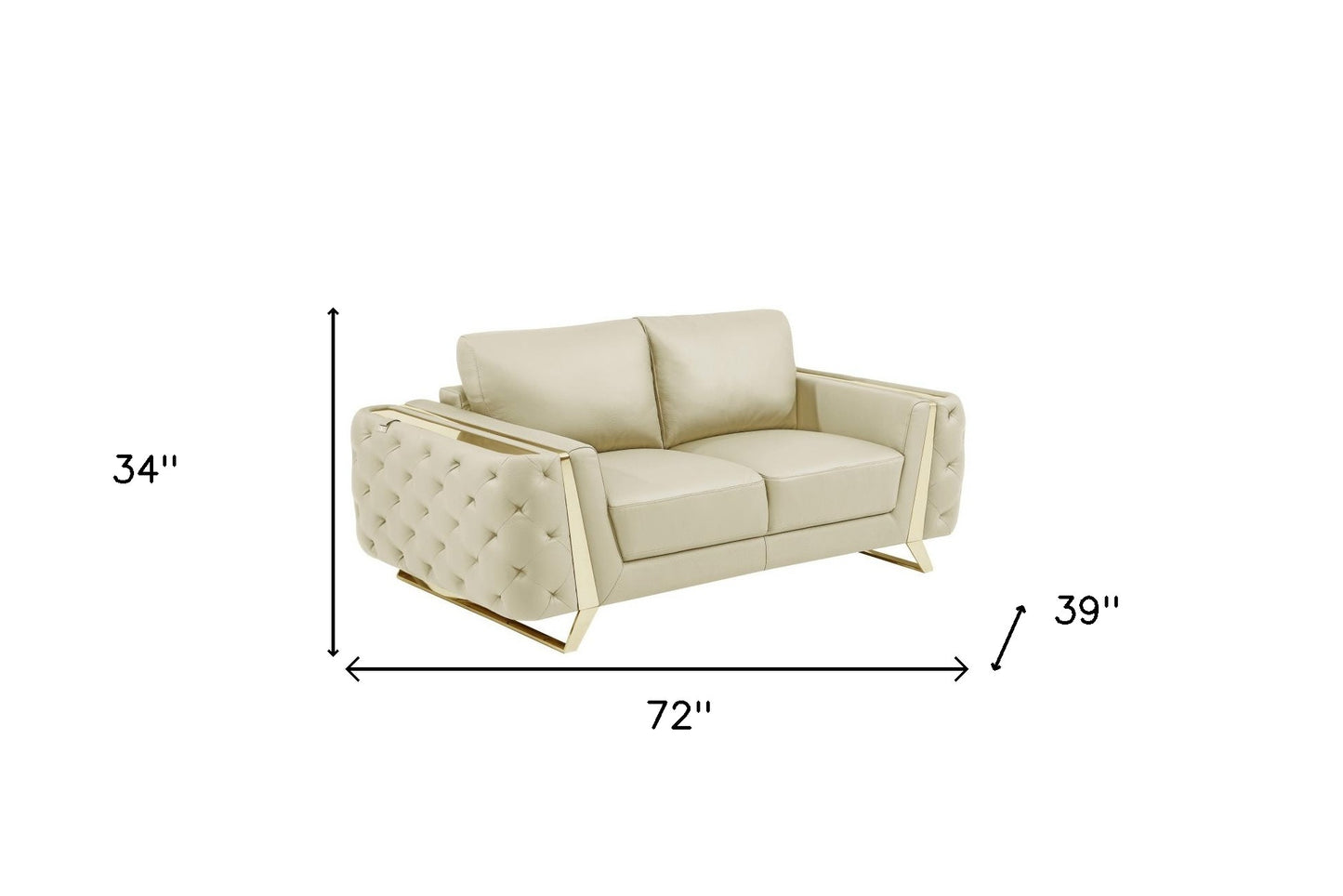 The Bellhaven – Beige & Gold Genuine Leather Loveseat