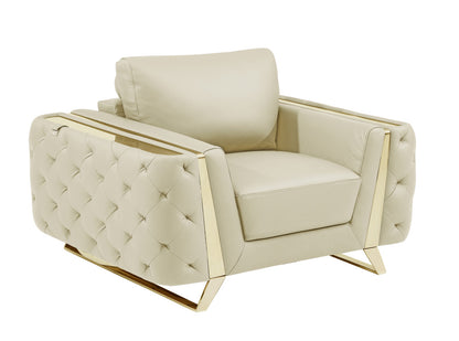 The Bellamyne – Beige & Gold Genuine Leather Tufted Club Chair