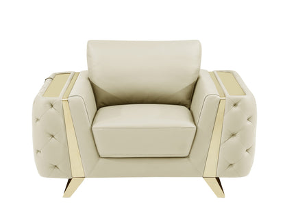 The Bellamyne – Beige & Gold Genuine Leather Tufted Club Chair