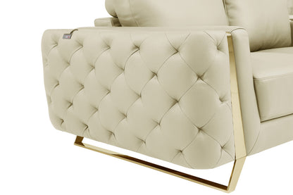 The Bellamyne – Beige & Gold Genuine Leather Tufted Club Chair