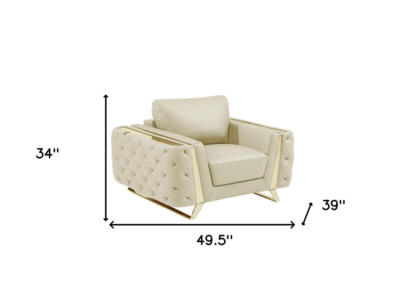 The Bellamyne – Beige & Gold Genuine Leather Tufted Club Chair