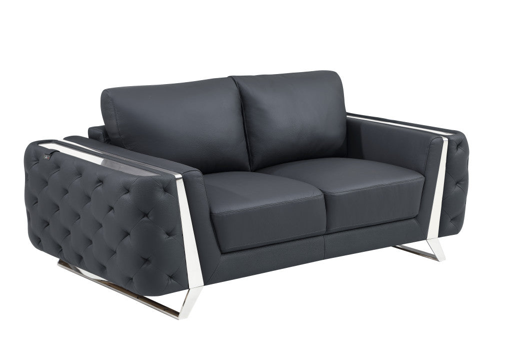 The Ashby – Dark Gray & Silver Genuine Leather Loveseat