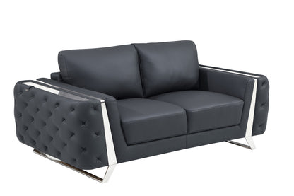 The Ashby – Dark Gray & Silver Genuine Leather Loveseat