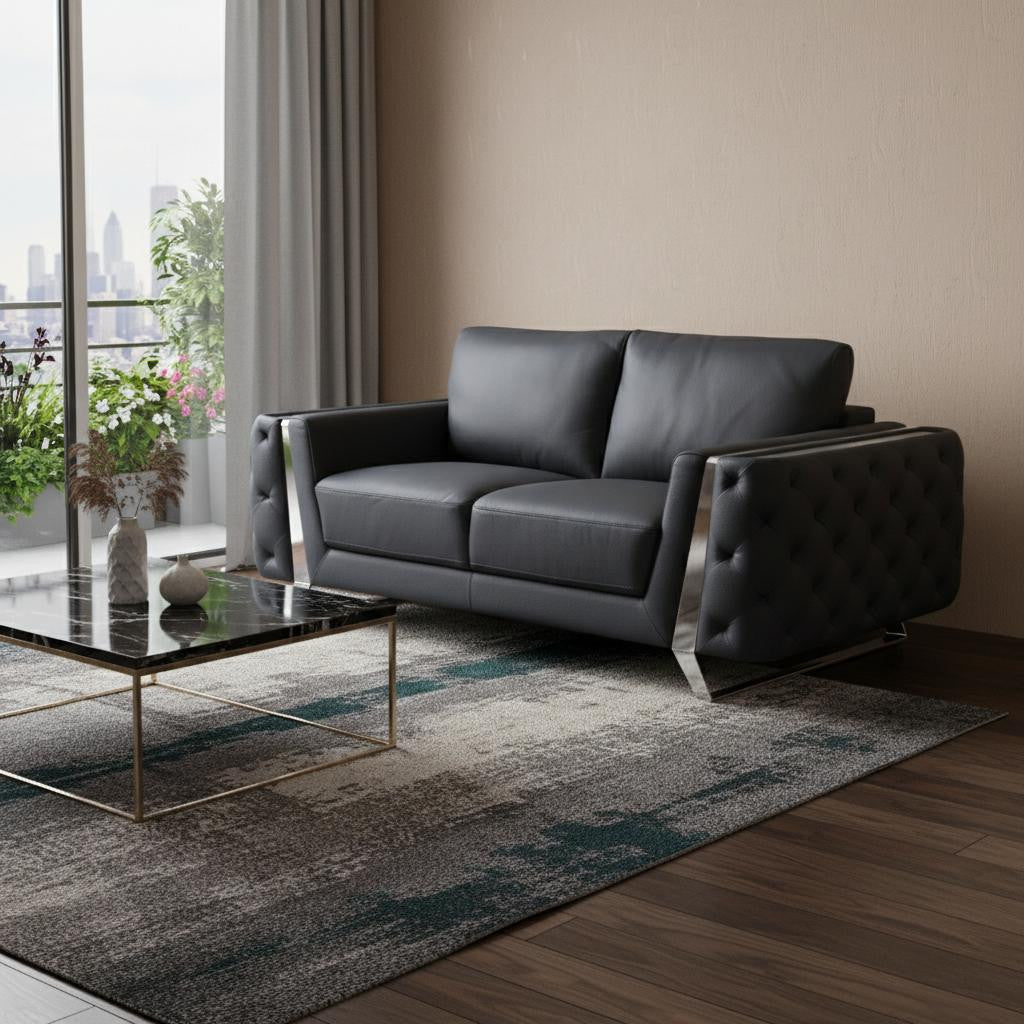 The Ashby – Dark Gray & Silver Genuine Leather Loveseat