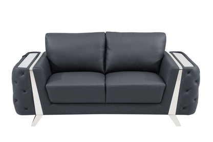 The Ashby – Dark Gray & Silver Genuine Leather Loveseat