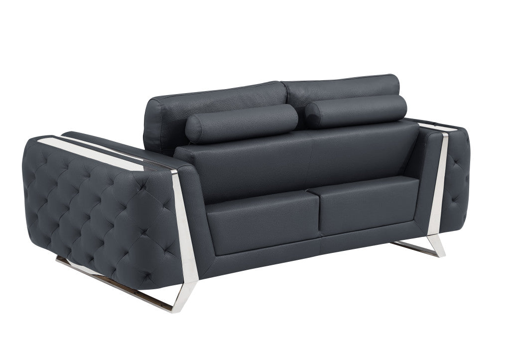The Ashby – Dark Gray & Silver Genuine Leather Loveseat