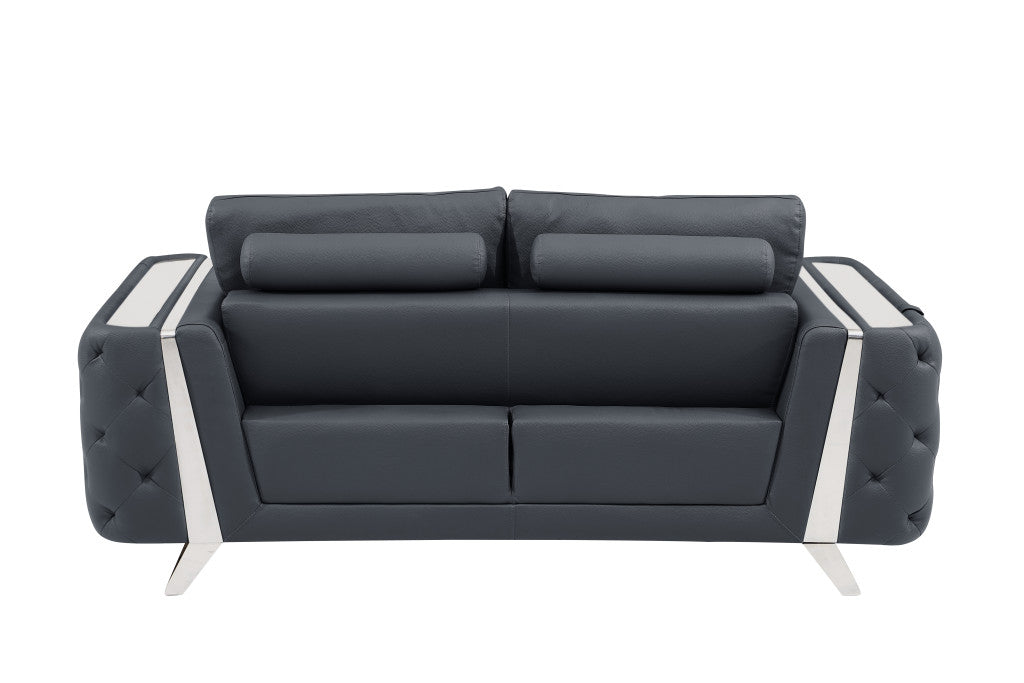The Ashby – Dark Gray & Silver Genuine Leather Loveseat