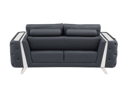 The Ashby – Dark Gray & Silver Genuine Leather Loveseat