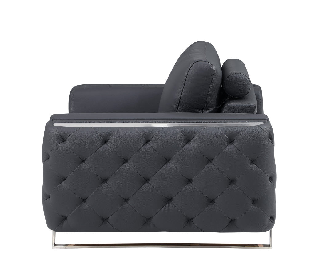 The Ashby – Dark Gray & Silver Genuine Leather Loveseat