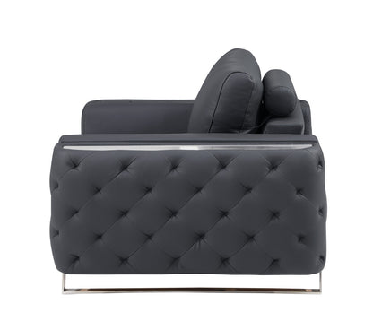 The Ashby – Dark Gray & Silver Genuine Leather Loveseat