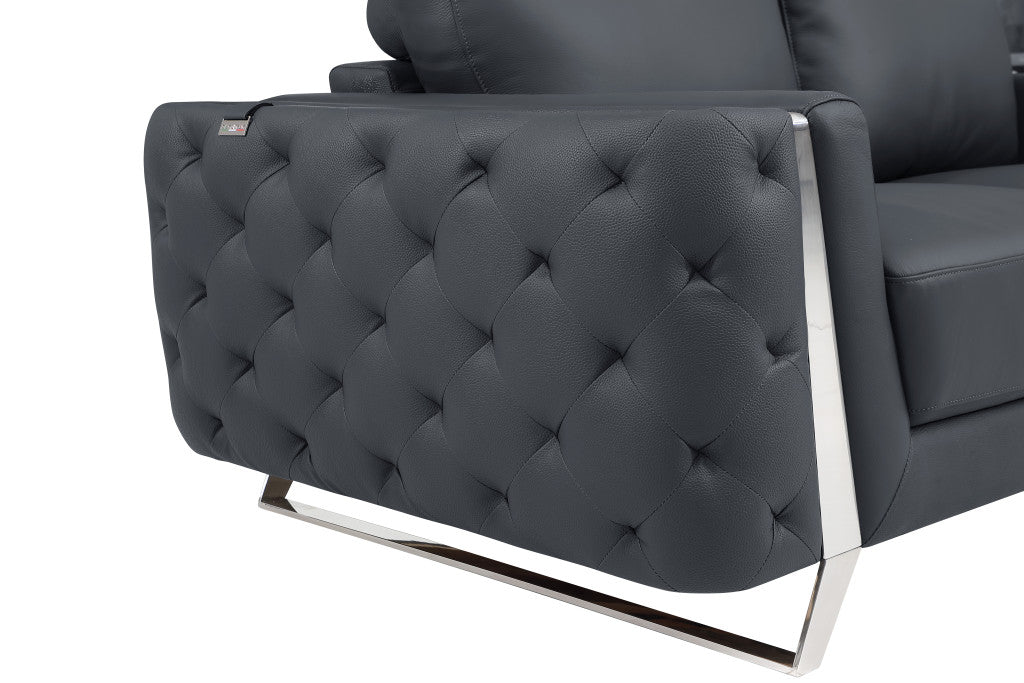 The Ashby – Dark Gray & Silver Genuine Leather Loveseat