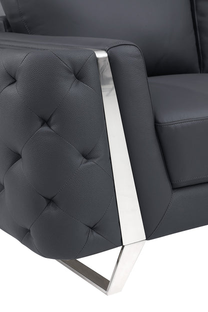 The Ashby – Dark Gray & Silver Genuine Leather Loveseat