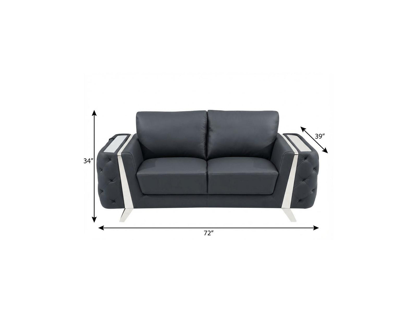 The Ashby – Dark Gray & Silver Genuine Leather Loveseat