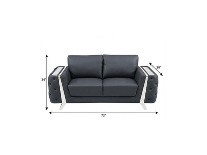 The Ashby – Dark Gray & Silver Genuine Leather Loveseat