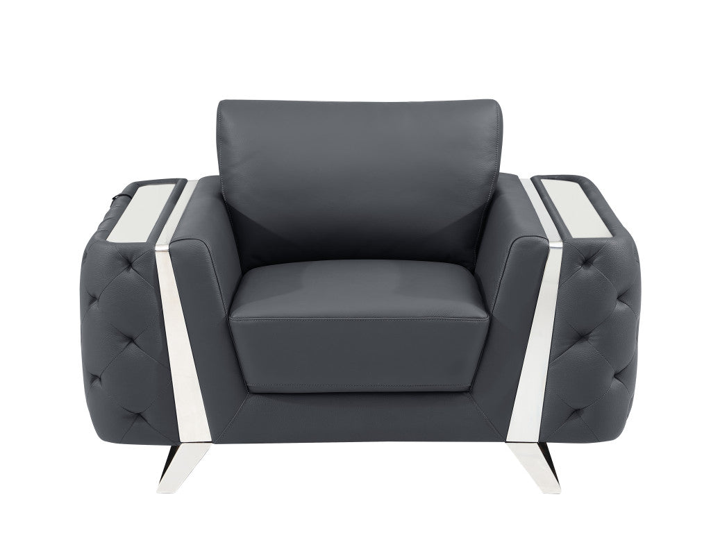 The Monroe Ridge – Dark Gray & Silver Faux Leather Tufted Club Chair