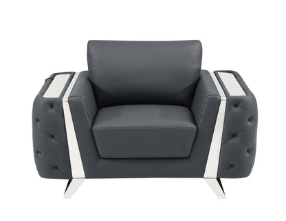 The Monroe Ridge – Dark Gray & Silver Faux Leather Tufted Club Chair